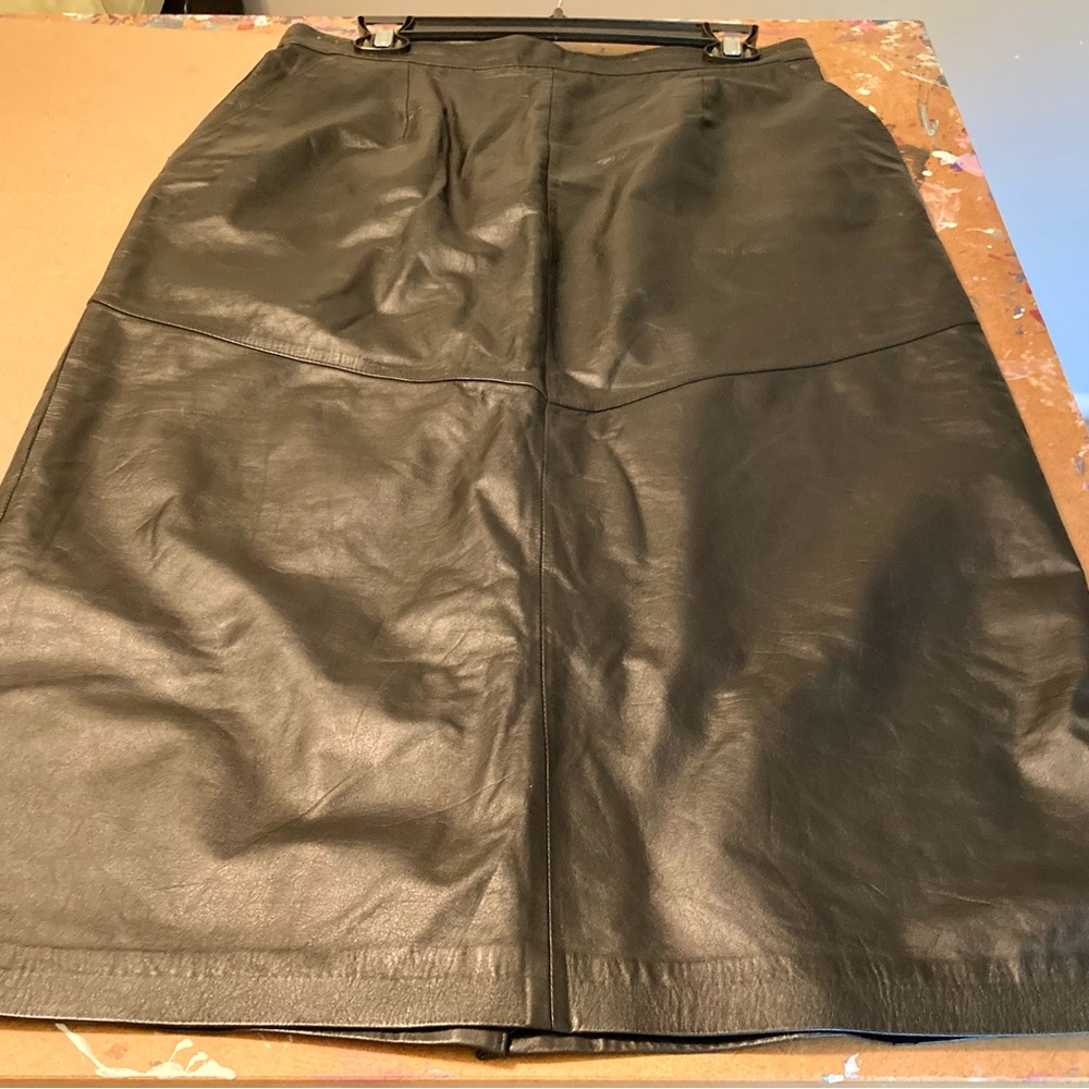 Black Leather A-Line Women's Skirt